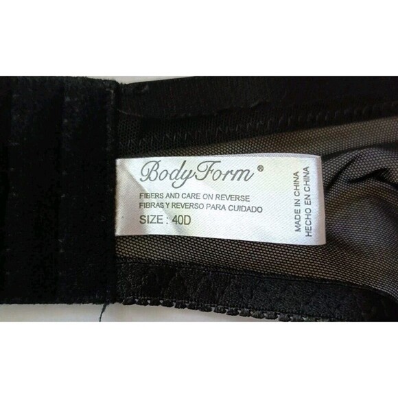 Body Form Bra Sz 40D Black Floral Lace Overlay Mesh Band Underwire Full Coverage - Picture 4 of 6